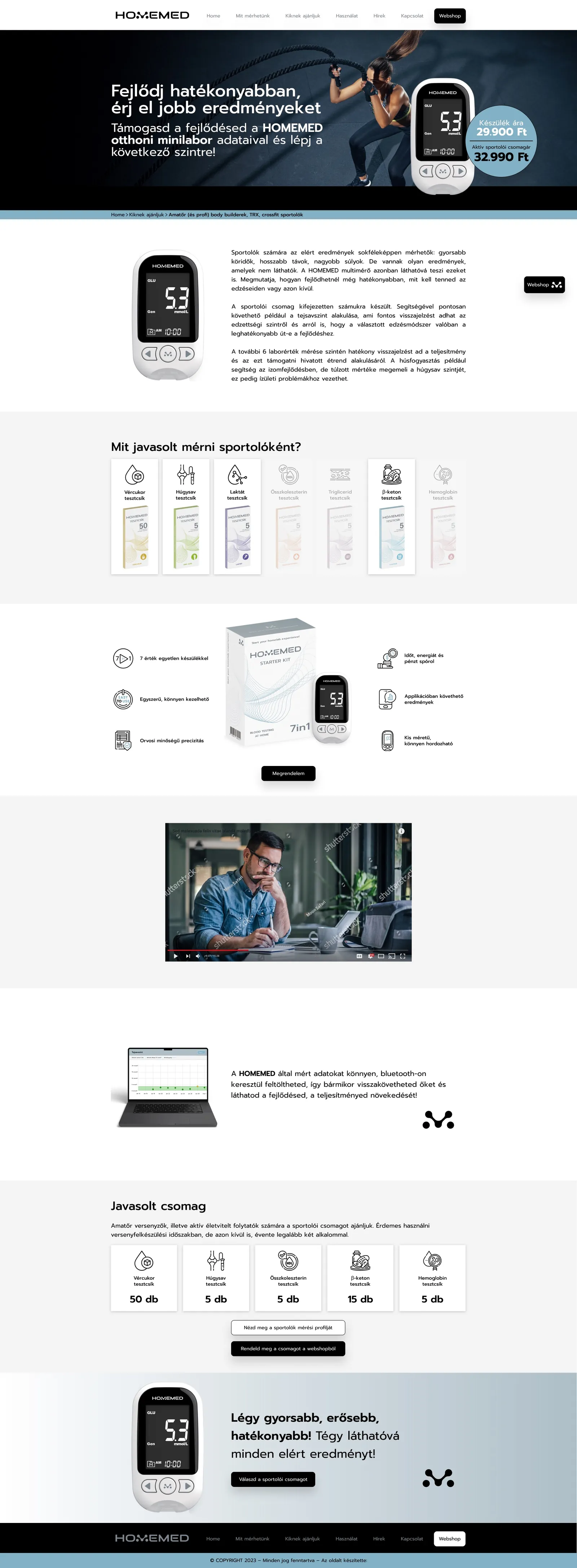 HOMEMED: The athlete landing page: only the relevant measurements and a recommended package.