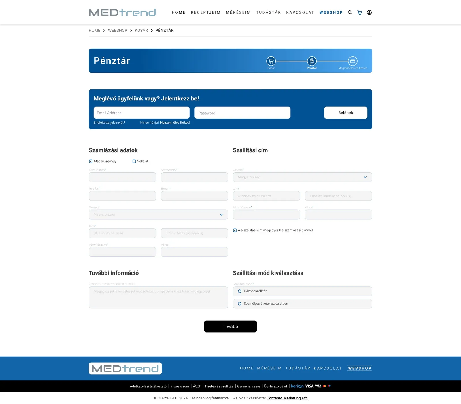 MEDTREND: Checkout: billing, delivery and payment in one calm column.