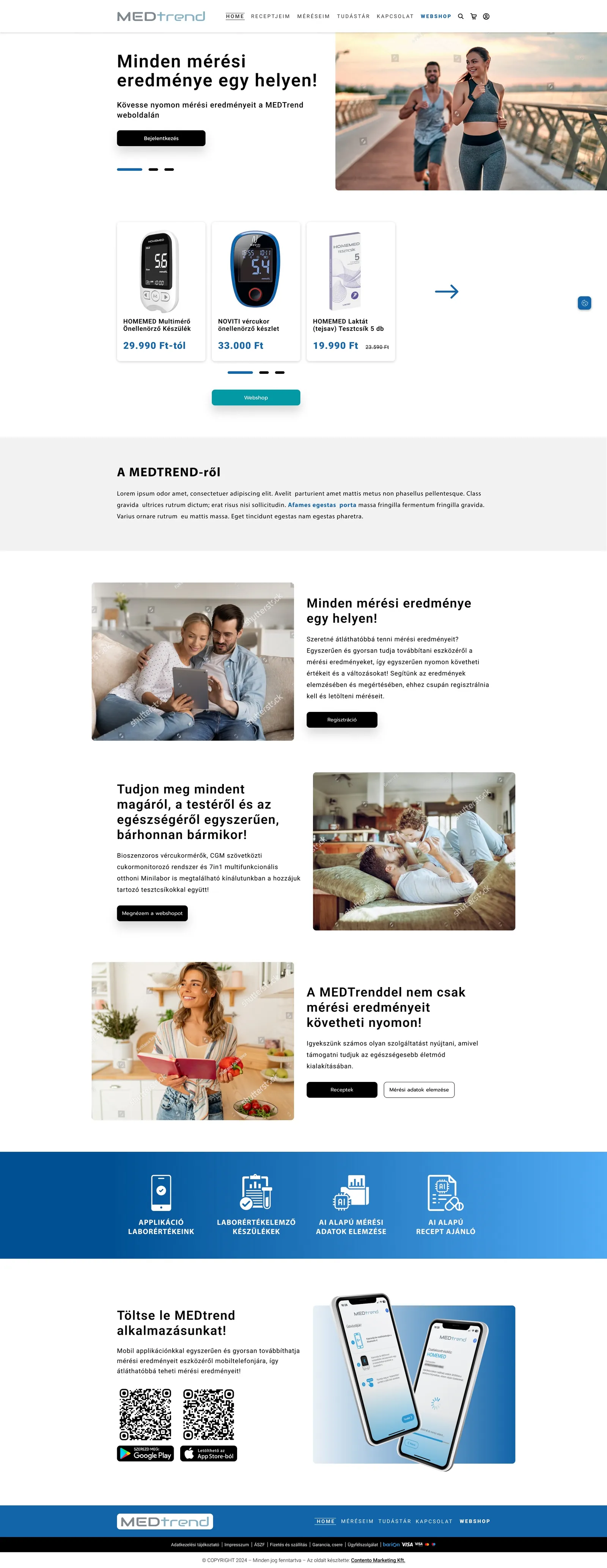 MEDTREND: The new homepage routes three audiences, shop, portal and education, from the first screen. Scroll inside the frame.
