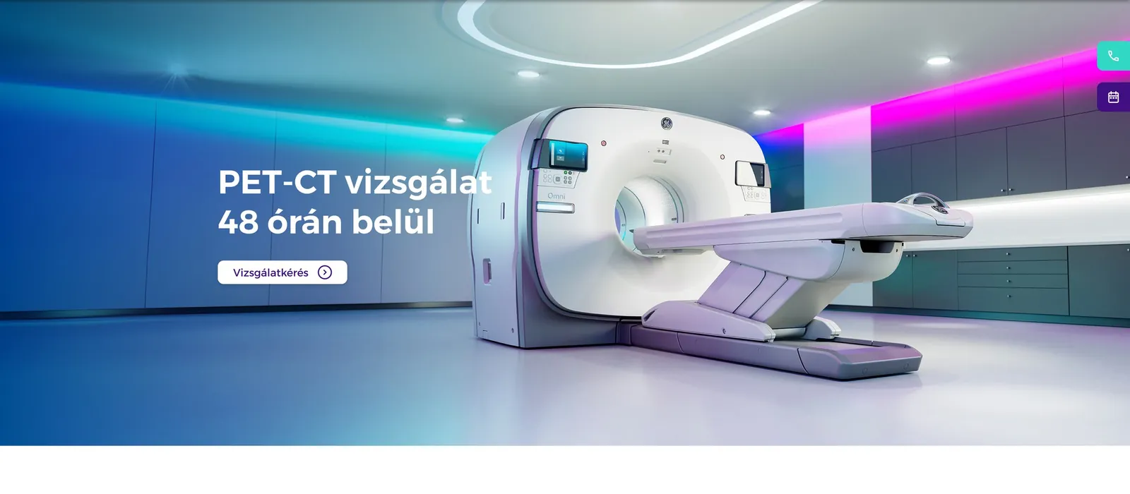 ScanoMed: A nyitókép az ígérettel kezd, PET-CT-időpont 48 órán belül, nyugodt, emberi képi világ előtt.