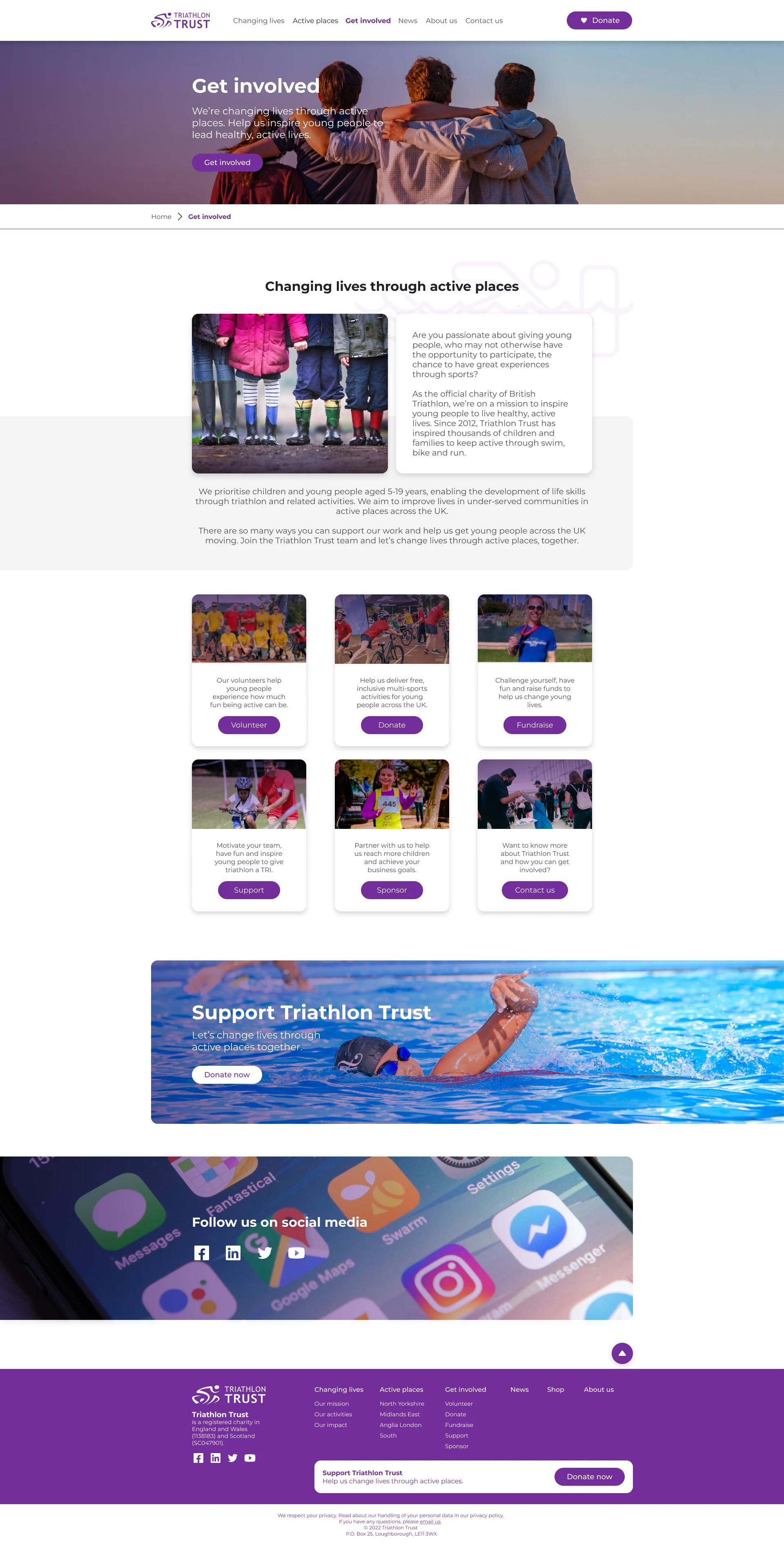 Triathlon Trust: Get involved: five ways to help, each with its own page.