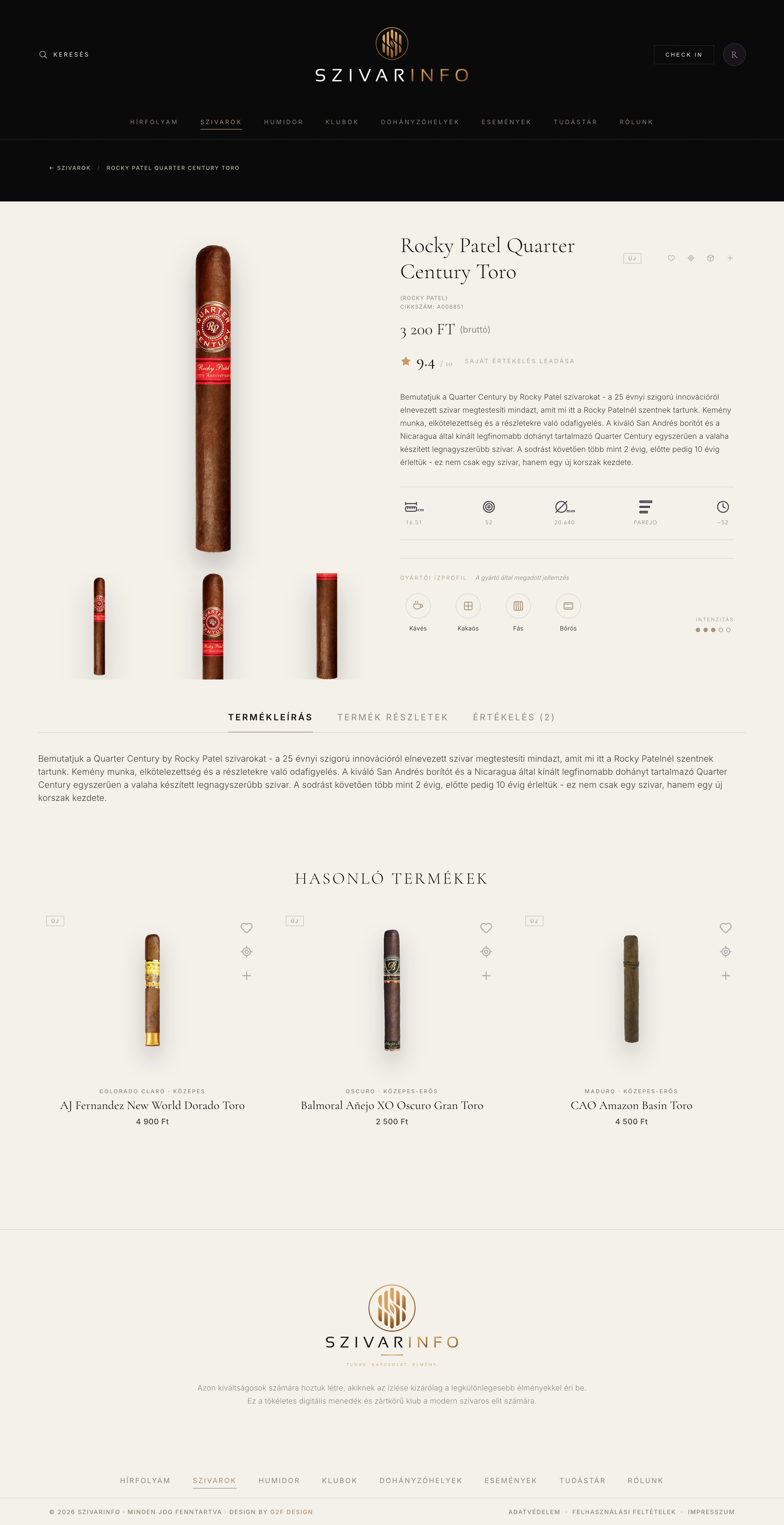 SzivarInfo cigar data sheet — desktop